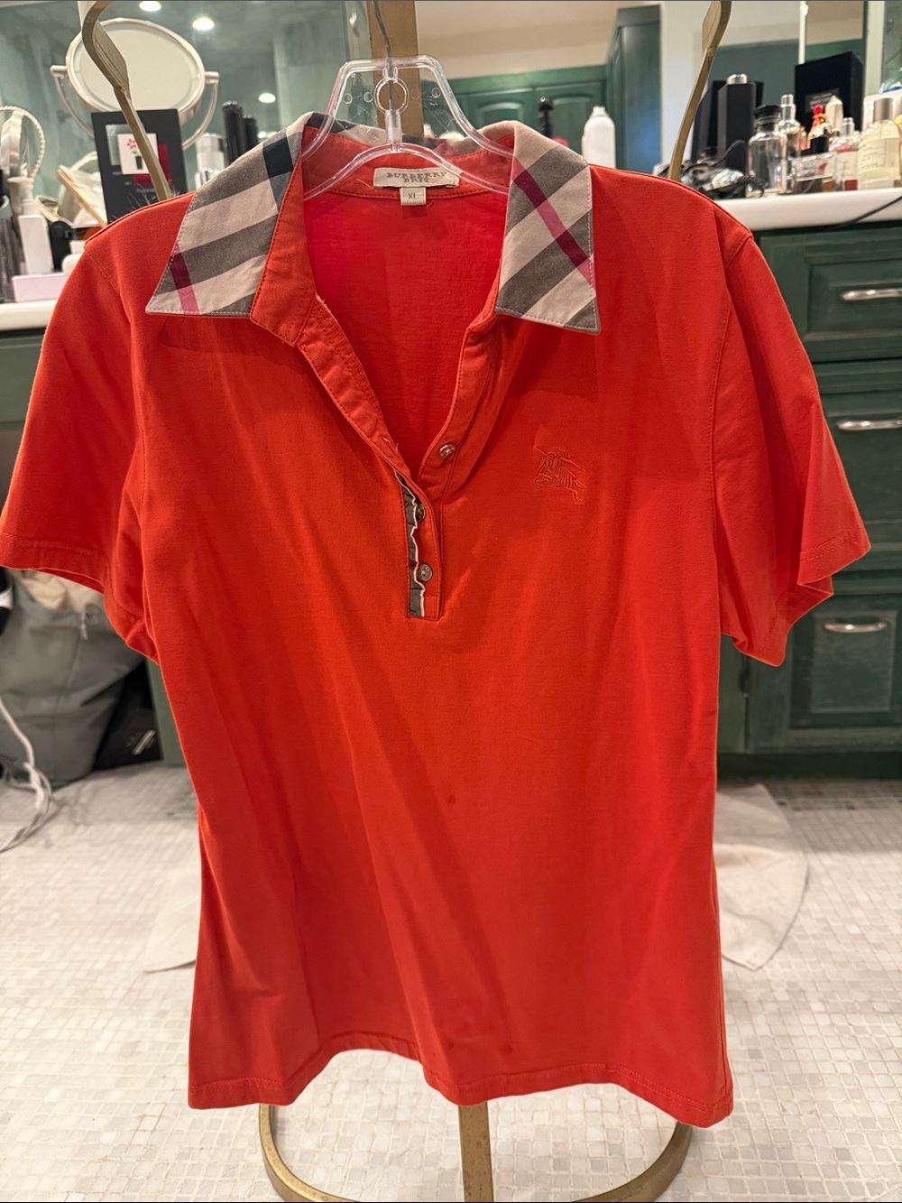Burberry Orange Polo with Signature Check Collar